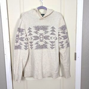 American Eagle | Cream Fair Isle Hooded Knit Sweater Size Large